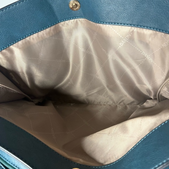 Dasien Blue/Green Teal Purse for Women. Leather Shoulder Bag with Gold Accents - Picture 7 of 12